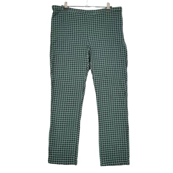 FREE PEOPLE Green Checkered Gingham Skinny Side Zip Pants SIZE 10 - Picture 2 of 10